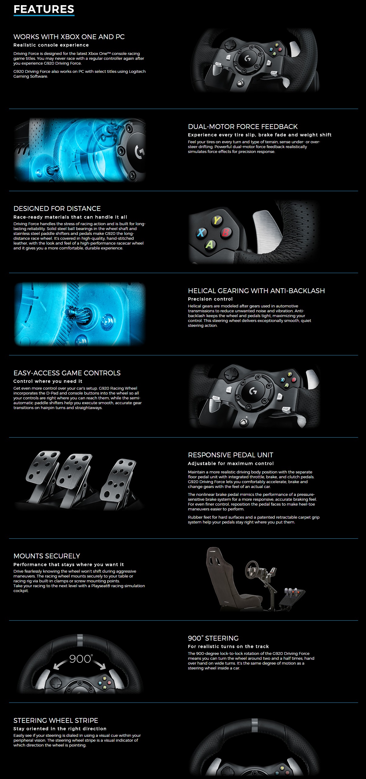 Logitech G920 Driving Force Racing Wheel - Xbox & PC Version product details