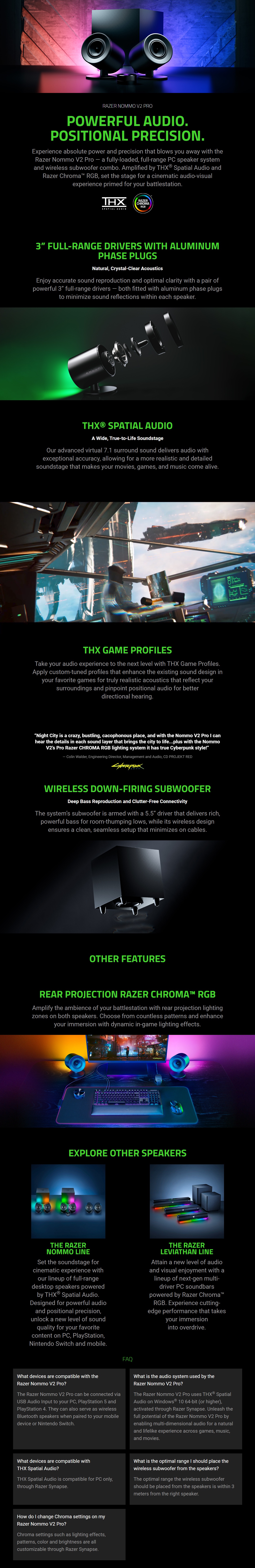 Razer Nommo V2 Pro Full-Range 2.1 PC Gaming Speakers with Wireless Subwoofer product details