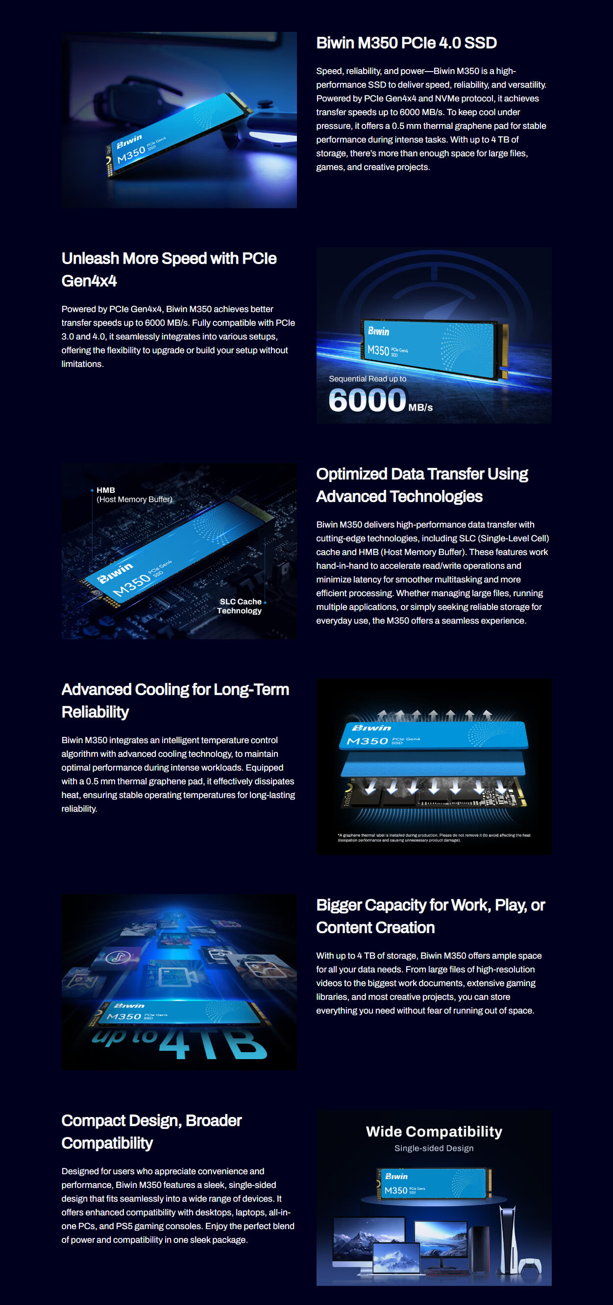 BIWIN M350 500GB NVMe PCIe 4.0 M.2 2280 SSD product details