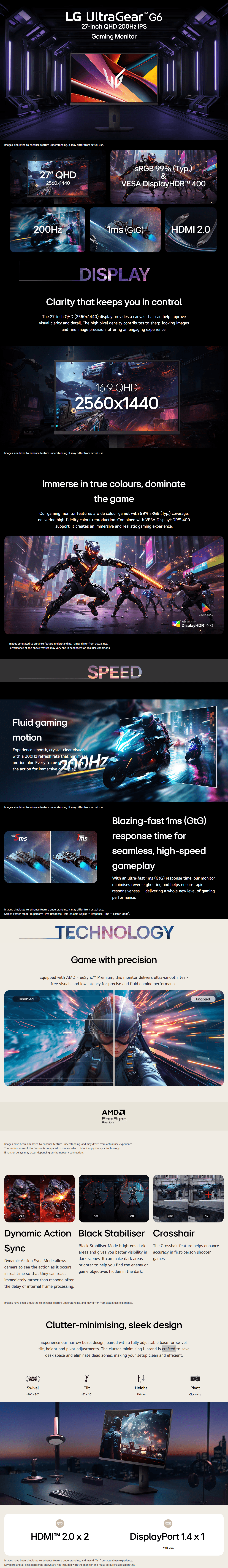 LG UltraGear 27G610A-B 27" QHD IPS 200Hz 1ms Gaming Monitor product details