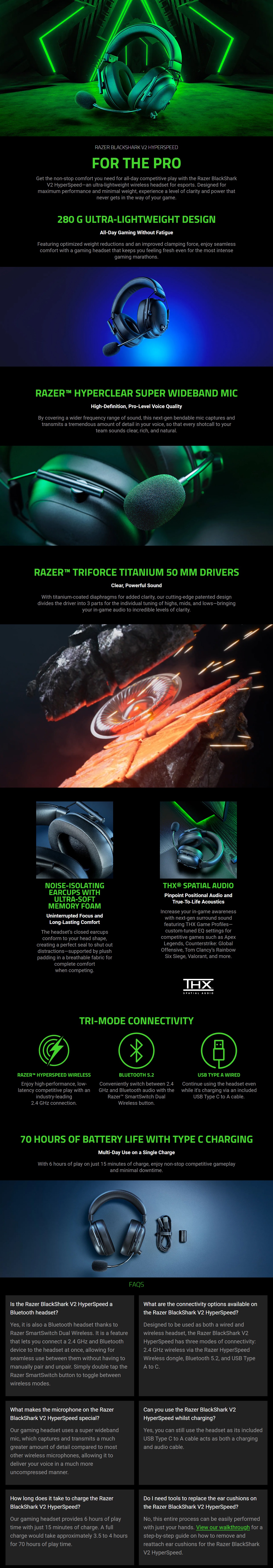 Razer BlackShark V2 HyperSpeed Wireless Ultra-Lightweight eSports Headset - White (FRML Packaging) product details