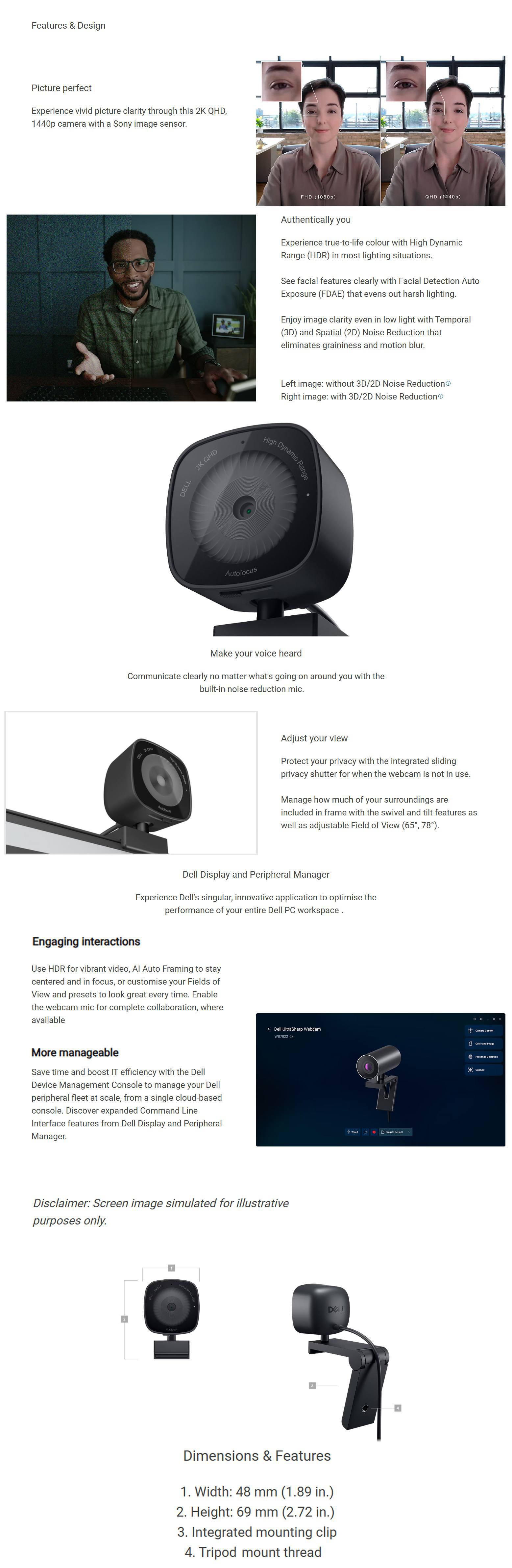 Dell WB3023 2K QHD 1440p Webcam product details