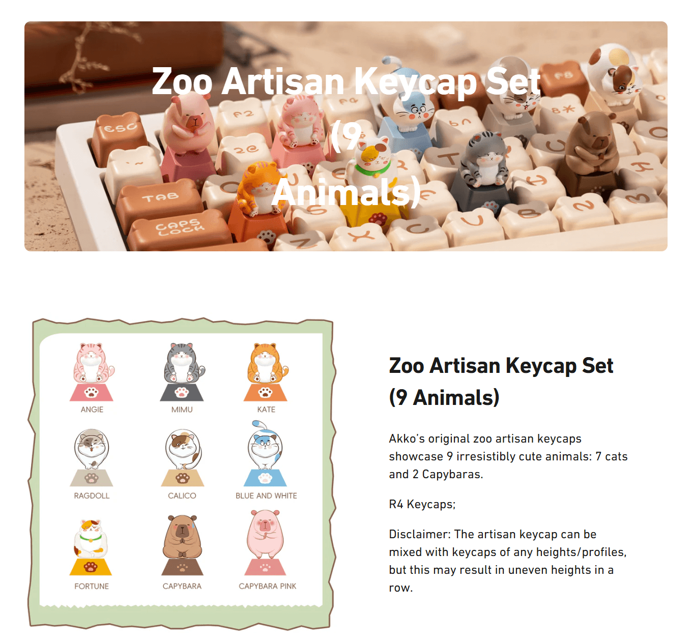 Akko Zoo Artisan Keycap Set (9 Animals) product details