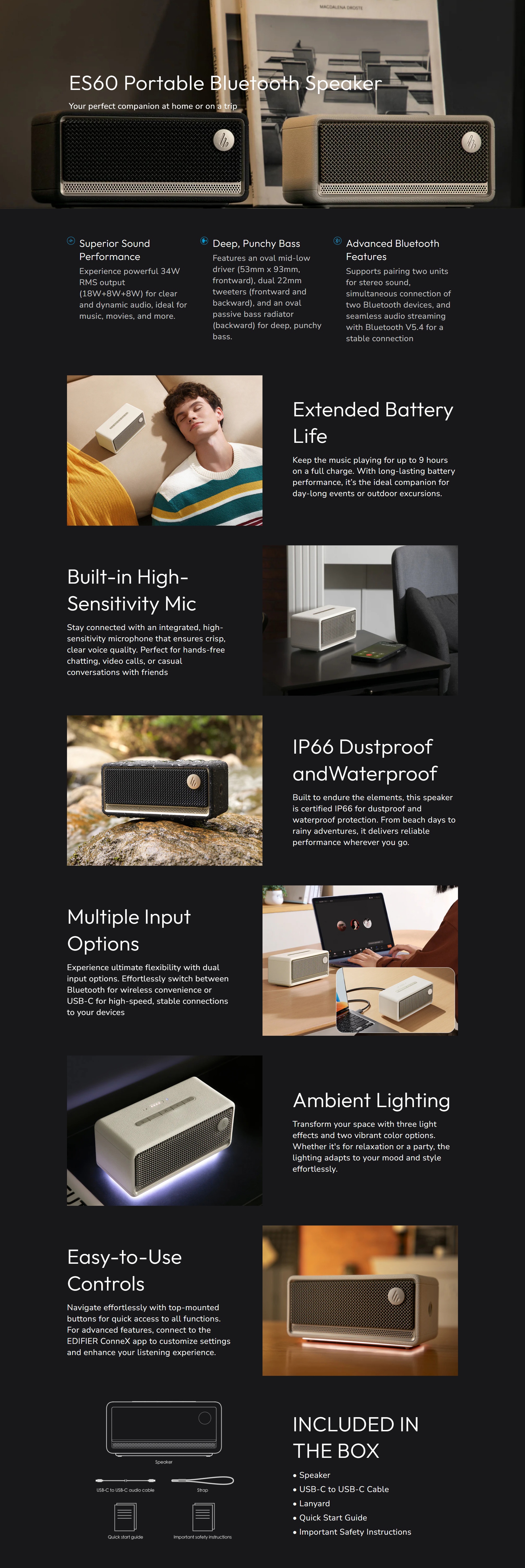 EDIFIER ES60 Portable Bluetooth Speaker - White product details