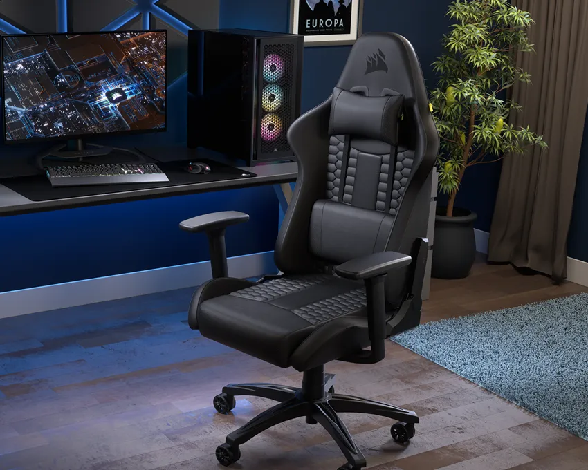 Corsair TC100 RELAXED Gaming Chair - Leatherette Black/Black product details
