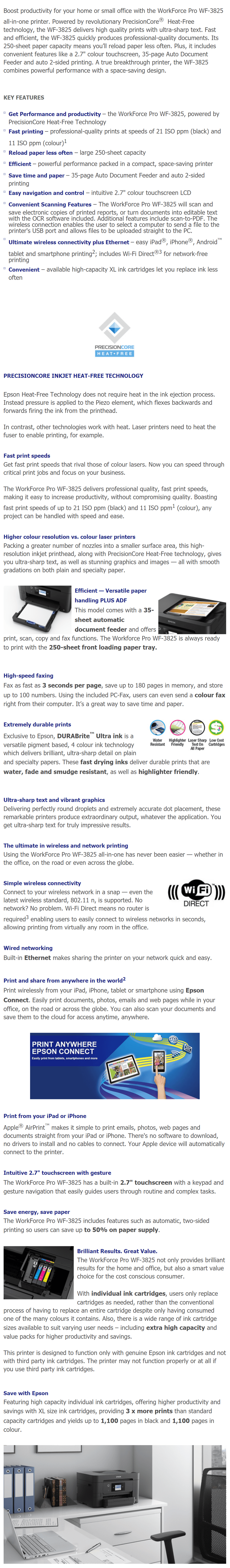 Epson WorkForce Pro WF-3825 Multifunction Inkjet Printer product details