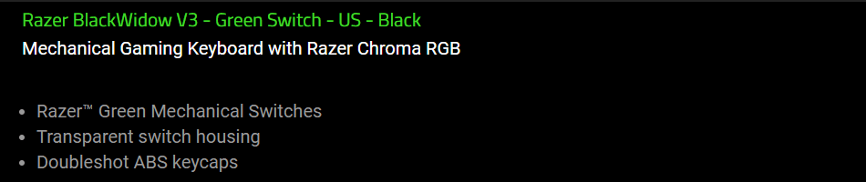 Razer BlackWidow V3 Mechanical Gaming Keyboard - Green Switch product details
